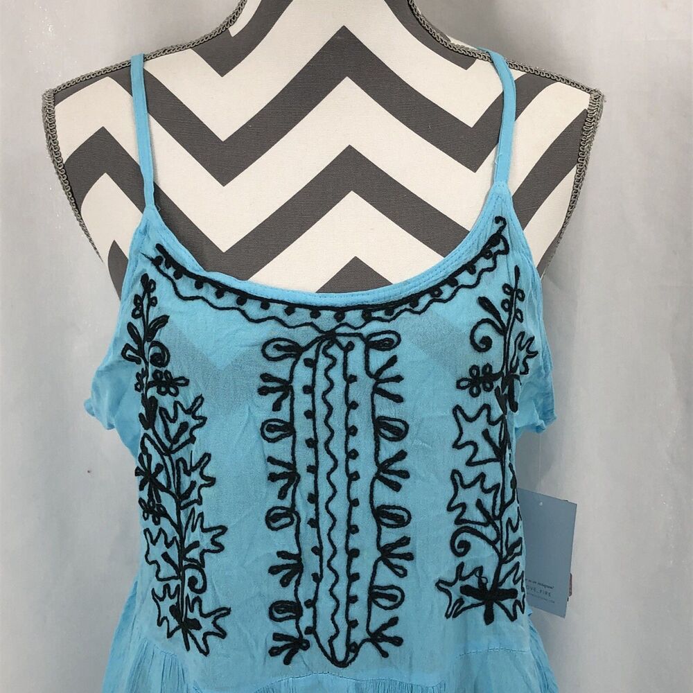 Riviera Sun Coral Embroidered Blue Sleeveless Beachy Cross Strap 21645 Medium